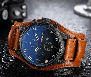 Stainless Steel Leather Analog Quartz Sport Wrist Watch For Men