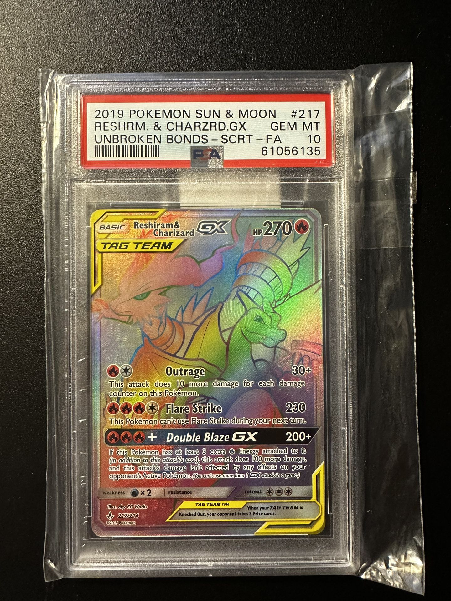 Pokemon Reshiram & Charizard GX 217/214 Secret Rainbow Gem Mint Full Art PSA 10