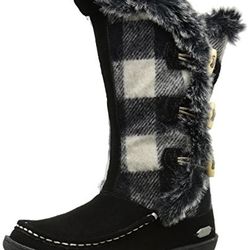 Woolrich Women's Elk Creek Winter Boot, Black/Black/White Buffalo Check Wool, 7 M US
