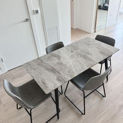 Modern 4-Piece Marble-Style Dining Table Set with Upholstered Chairs