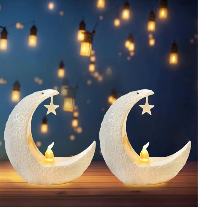 Illuminated Crescent Moon & Star Ramadan Lanterns