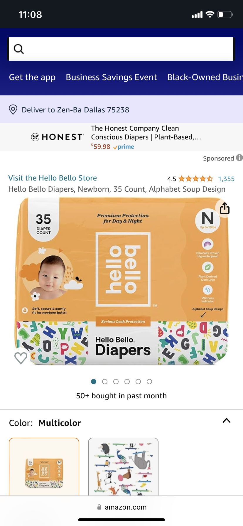 Hello Bello Baby Diapers - Newborn Sleepy Sloths - 140 Count 4 Packs