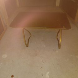 Vintage Leather Top Folding Table 