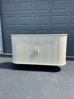 Brand New 47” White Mid-Century Modern Sliding Door Sideboard Credenza