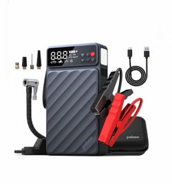 Portable Car Jump Starter, 12V Battery Booster Jumper Cables, USB Charger Power Bank, Air Inflator Compressor Jump Box 6000 Amp, Emergency Flashlight