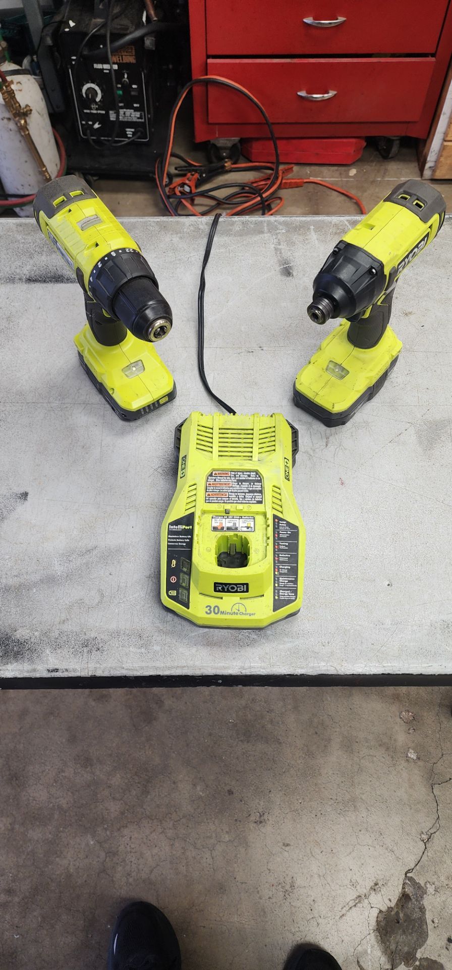 Ryobi Drill, Impact Drill, 2 Batteries and Charger