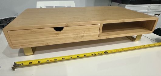 Bamboo monitor riser for desk storage. No plug. Jupiter.