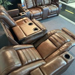 Chocolate Power Reclining Sofa and Loveseat Delivery and Finance Available 