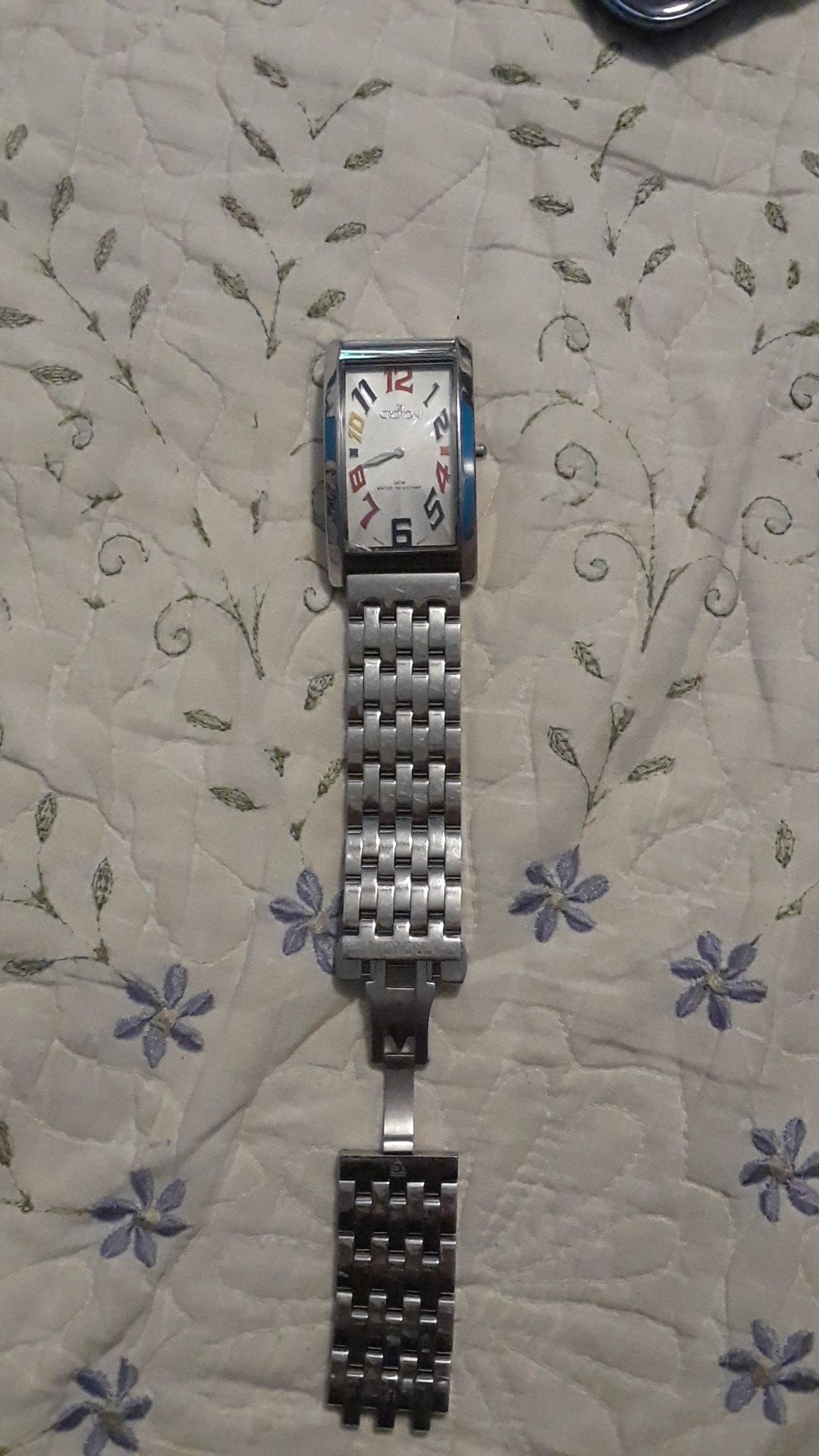 Croton Mens Stainless Steel Silvertone Rectangular Watch