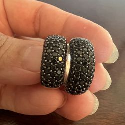 sterling silver black spinel hoop earrings 
