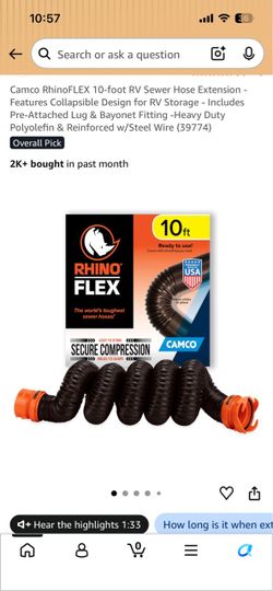Camco RhinoFLEX 10 ft RV Sewer Hose Extension