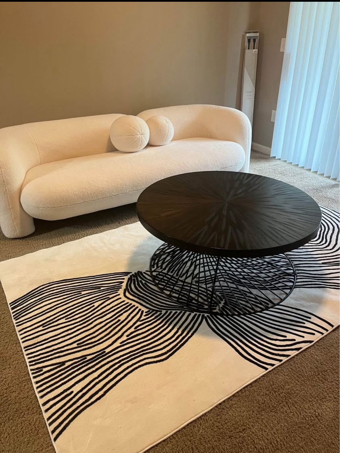 Cream Boucle Sofa w/ Coffee Table 