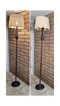 Tall Floor Lamp with Scalloped Rattan Shade