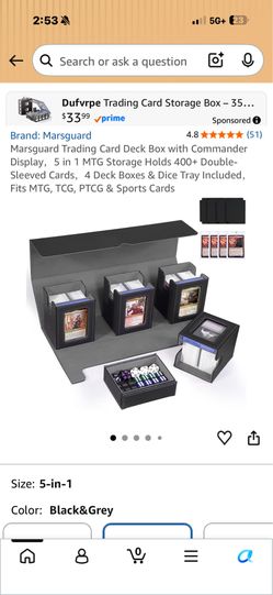 Marsguard Trading Card Deck Box with Commander Display, 5 in 1 MTG Storage Holds 400+ Double-Sleeved Cards, 4 Deck Boxes & Dice Tray Included, Fits MT