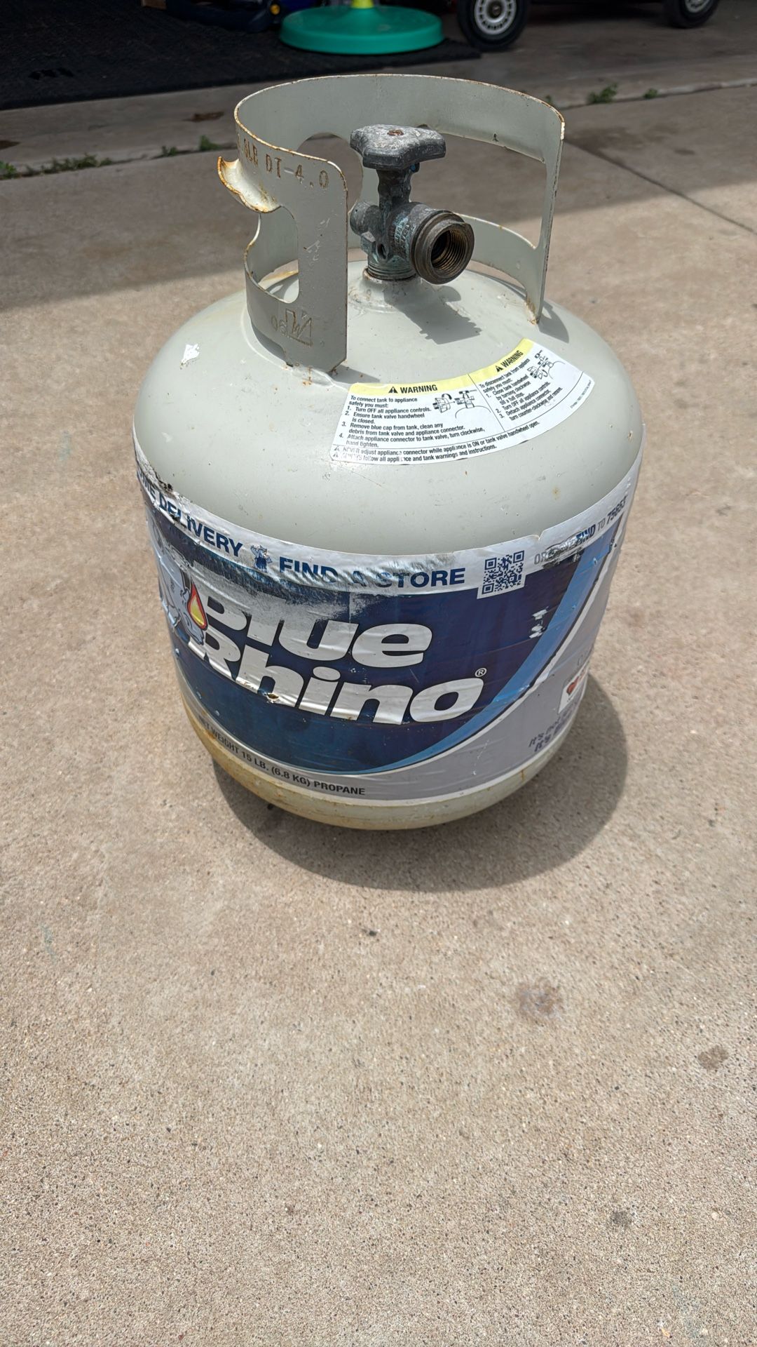  (FULL) Blue Rhino Propane Tank – Full But Needs Valve Repair – $20