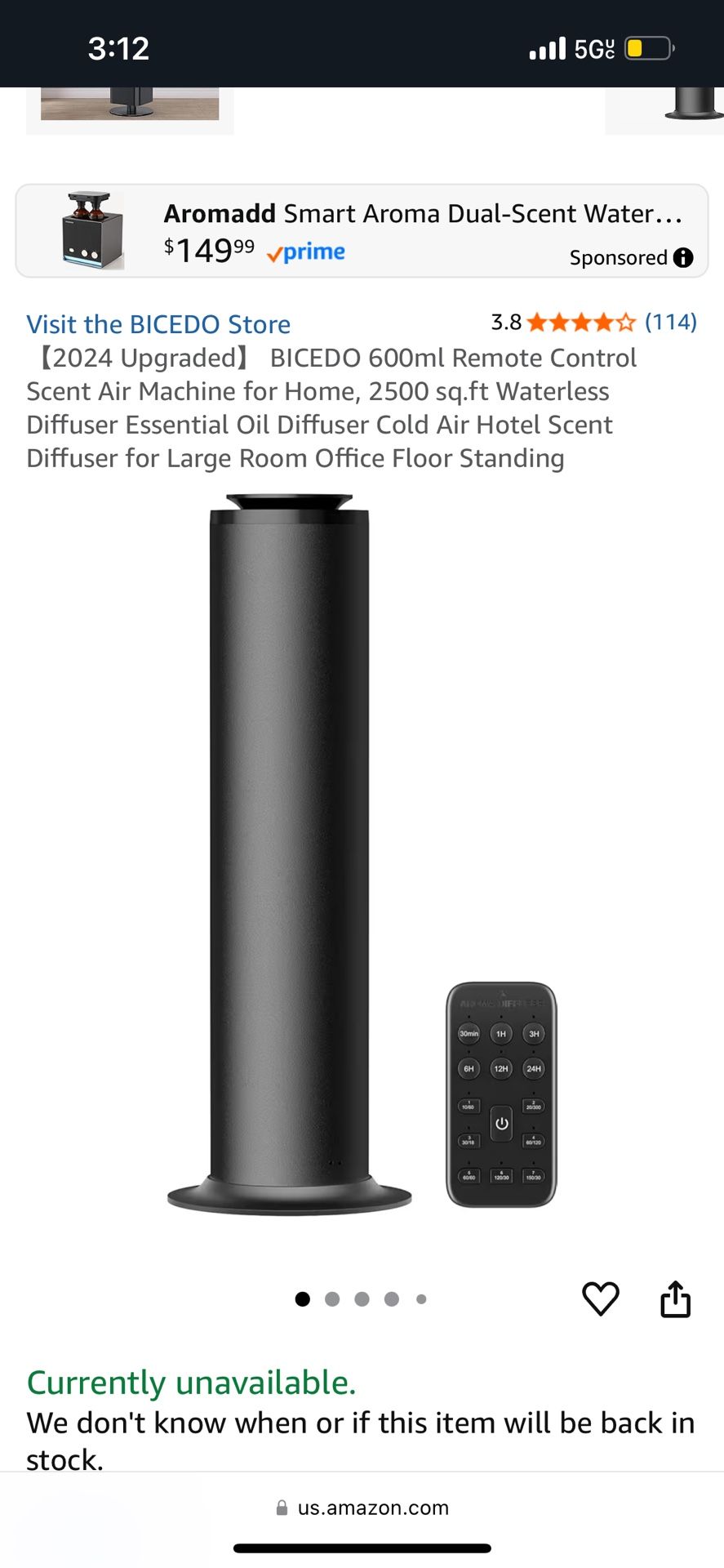 500ml Remote Control Scent Air Machine for Home, 2500 sq.ft Waterless Diffuser Essential Oil Diffuser Cold Air Hotel Scent Diffu