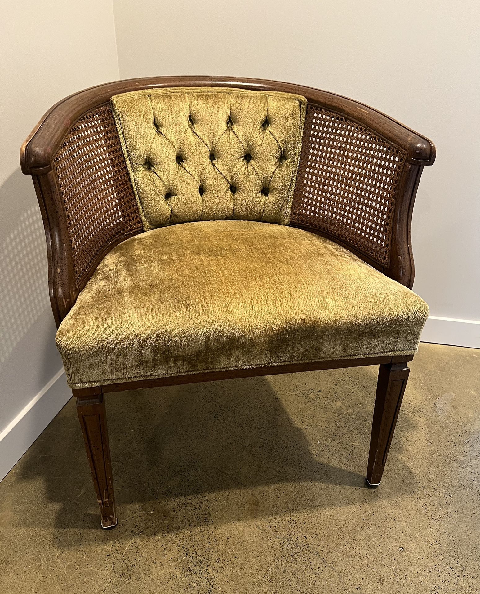 Original Midcentury Caned Barrel Lounge Chair