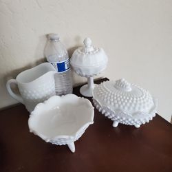Vintage white Milk Candy Dish (4 Items ) No Chips