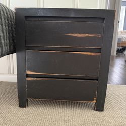 Solid Wood Black Nightstand – 3 Drawers, Rustic Finish