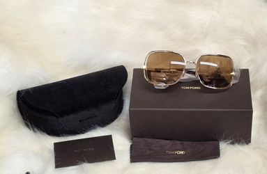 New W/Tags Tom Ford Goldie Sunglasses Gold Square Frame, Bordeaux Mirror Lenses