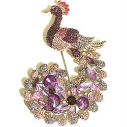 Vntg Purple Rhinestone Peacock Pin