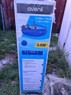 Avenli 12’ x 30” Round Metal Framed Above Ground Outdoor Backyard Swimming Pool