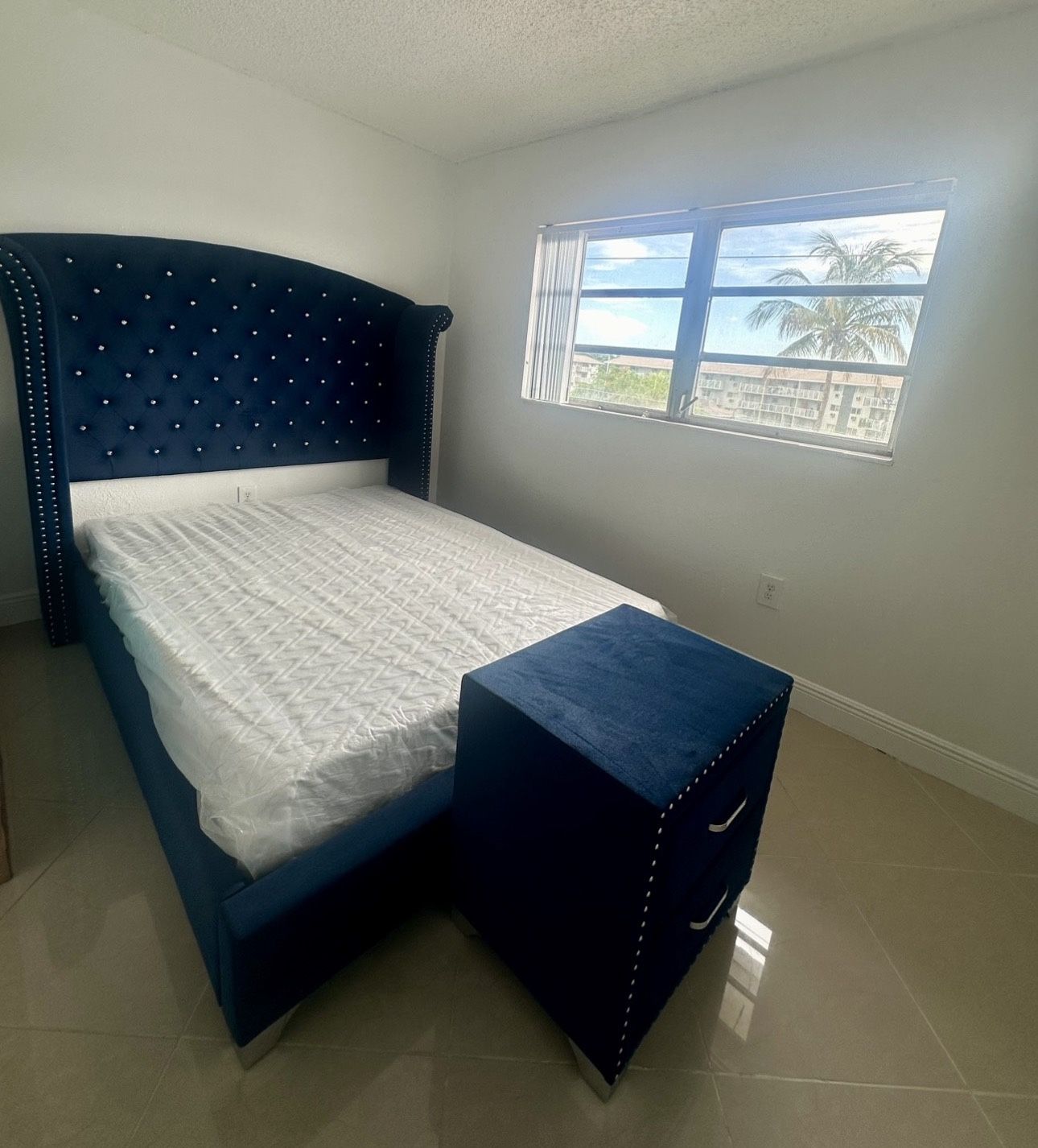 BLUE TALL HEADBOARD - DIAMOND HEADBOARD - Grey Or BLUE