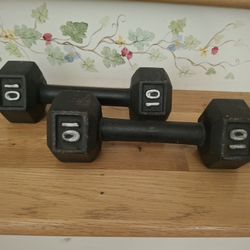 Pair of 10lb Cast Iron Hex Dumbbells (Total 20 lbs)