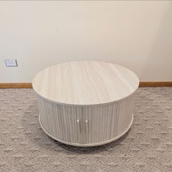 Round coffee table white beige with storage