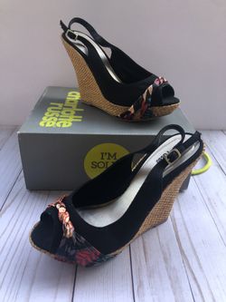 Black Floral Platform Wedges