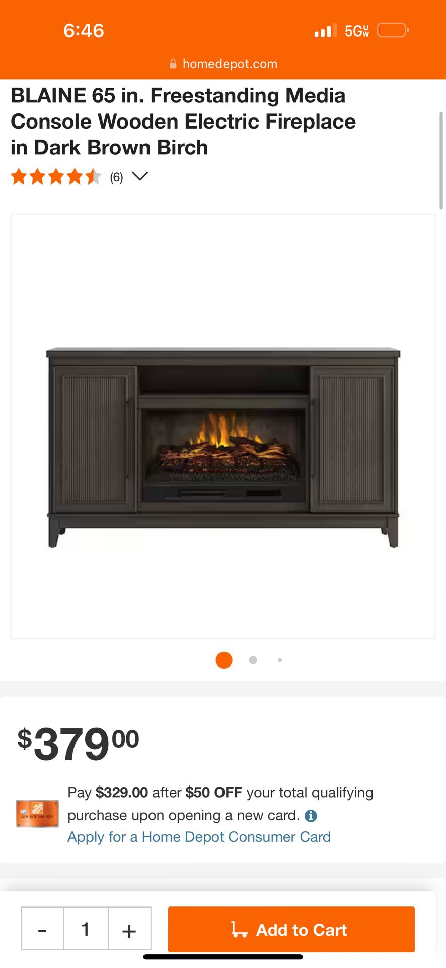65in TV Stand with Fireplace 