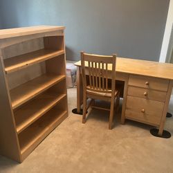 Solid wood Desk, Chair And Bookshelf Set - Tradewins