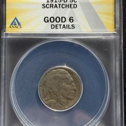 1915-D Buffalo Nickel 5C – ANACS Good 6 DETAILS – Scratched – Key Date