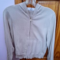 H&M Girl’s Full Zip Hoodie Sweater Long Sleeve Jacket Beige Size XXL (16/18)