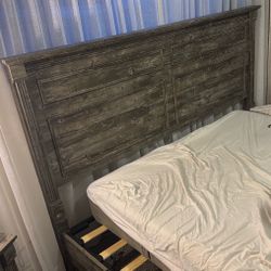 King Bed Frame Gray Wood 