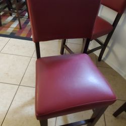 Bar chairs  Set of 4 matching cherry wood with maroon pading and back supports