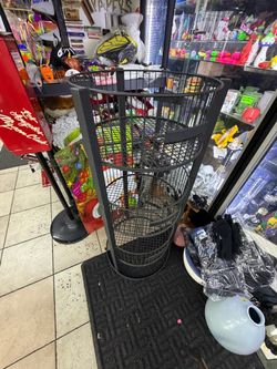 3-Tier Black Metal Wire Dump Bin Rack | Retail Merchandising Floor Display (44" H x 18" Dia)