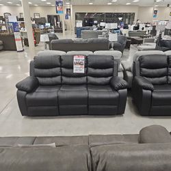 Maverick Black Reclining Sofa & Reclining Loveseat Set W/ Separate recliner (Optional)