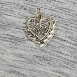 I love you heart pendant 14 k white gold