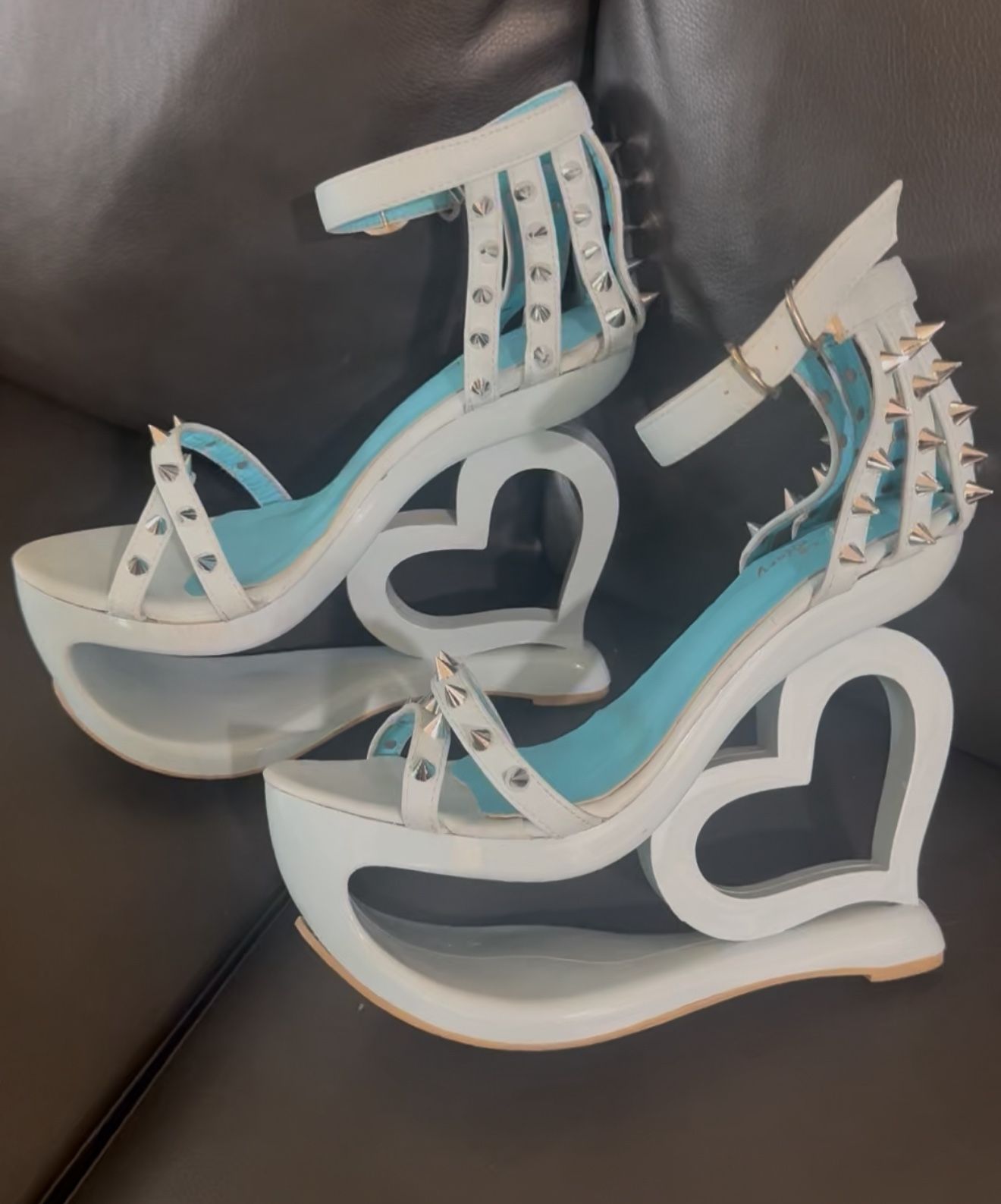 Baby Blue Heart Women’s Heels With Silver Spikes | Worn Once | Size : 9 | $60