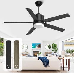 Black Ceiling Fans with Lights - Outdoor Ceiling Fan with Remote/APP Control, 52 Inch Modern Ceiling Fan for Patio, Bedroom Living Room