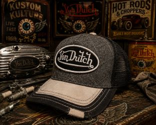 Authentic Von Dutch Original Trucker Hat, Gray and Black Quilted Mesh, New/Unworn