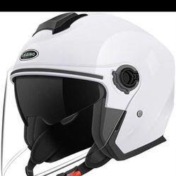 Open Face Motorcycle Helmet, 3/4 Helmet with Dual Sun Visor, Men Women Adult Motorbike Helmet for Scotter Chopper Moped Cruiser Casco, DOT Approved