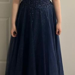 Elegant Navy Blue Floor-Length Gown – Size 12 – Sparkly Formal Dress