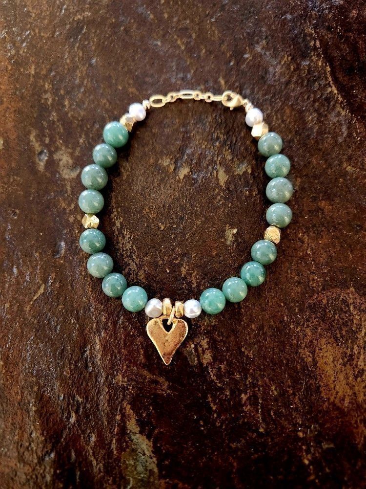 Jade Pearl Heart of Gold Bracelet