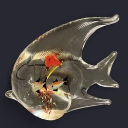 MURANO STYLE LARGE GLASS AQUARIUM PAPERWEIGHT~DOUBLE SIDED~WITH 3 FISH