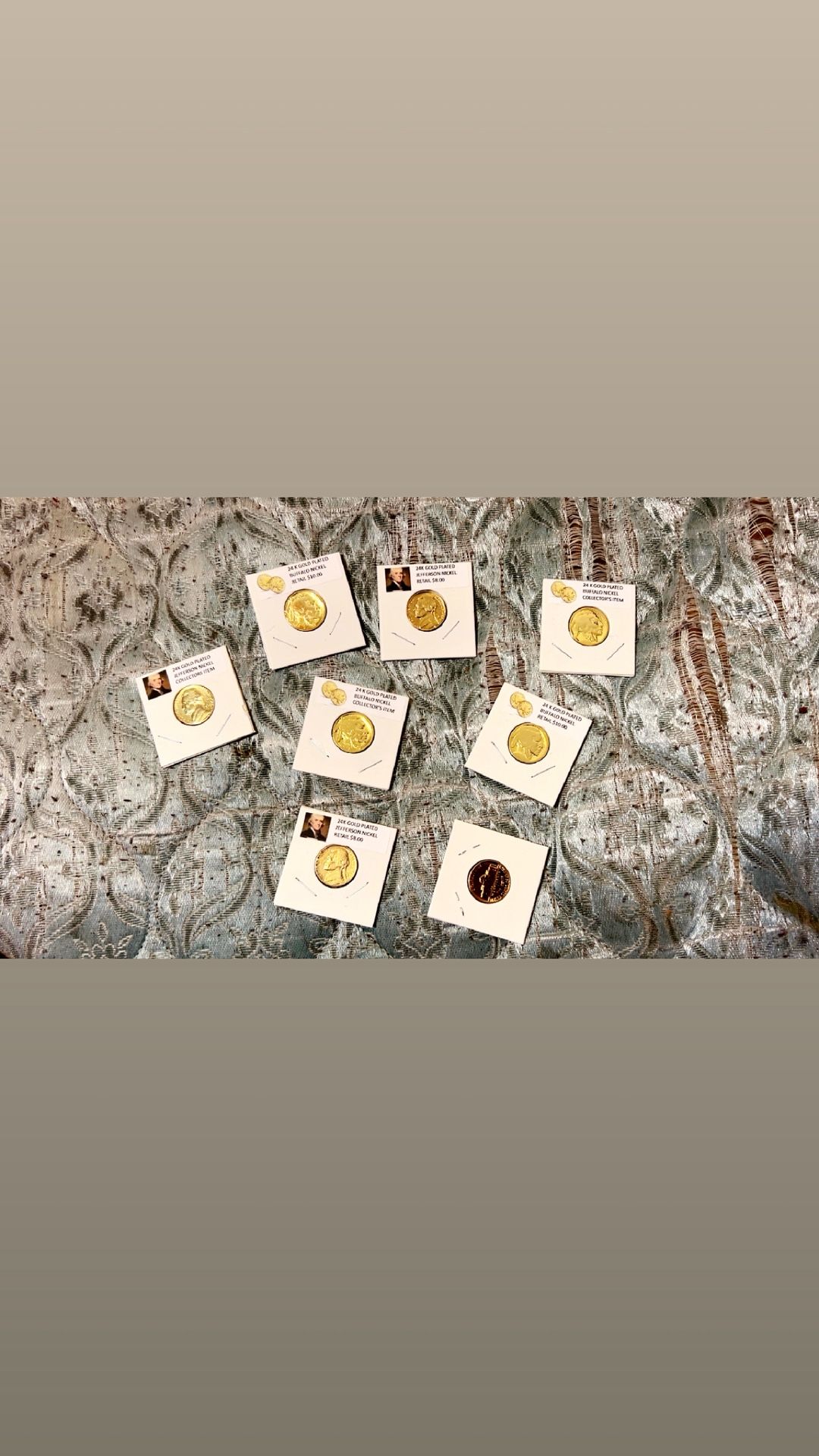 (4) Of Both 24 Karat Gold Plated Buffalo Nickel Collectors Items And 24 Karat Gold Plated Jefferson Nickel Collectors Items