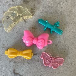 rare 1990s Barrettes Plastic Hair Clips Colorful Bow  Poodle Butterfly Vtg Lot