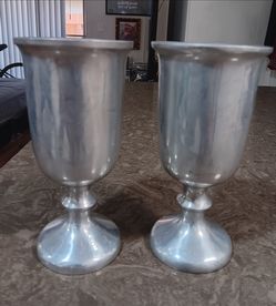 Set Of 2 vtg. Pewtarex pewter 7.25" goblets chalice wine water horse Renaissance