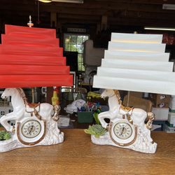 Vintage 1940s Horse Lamps With Clocks